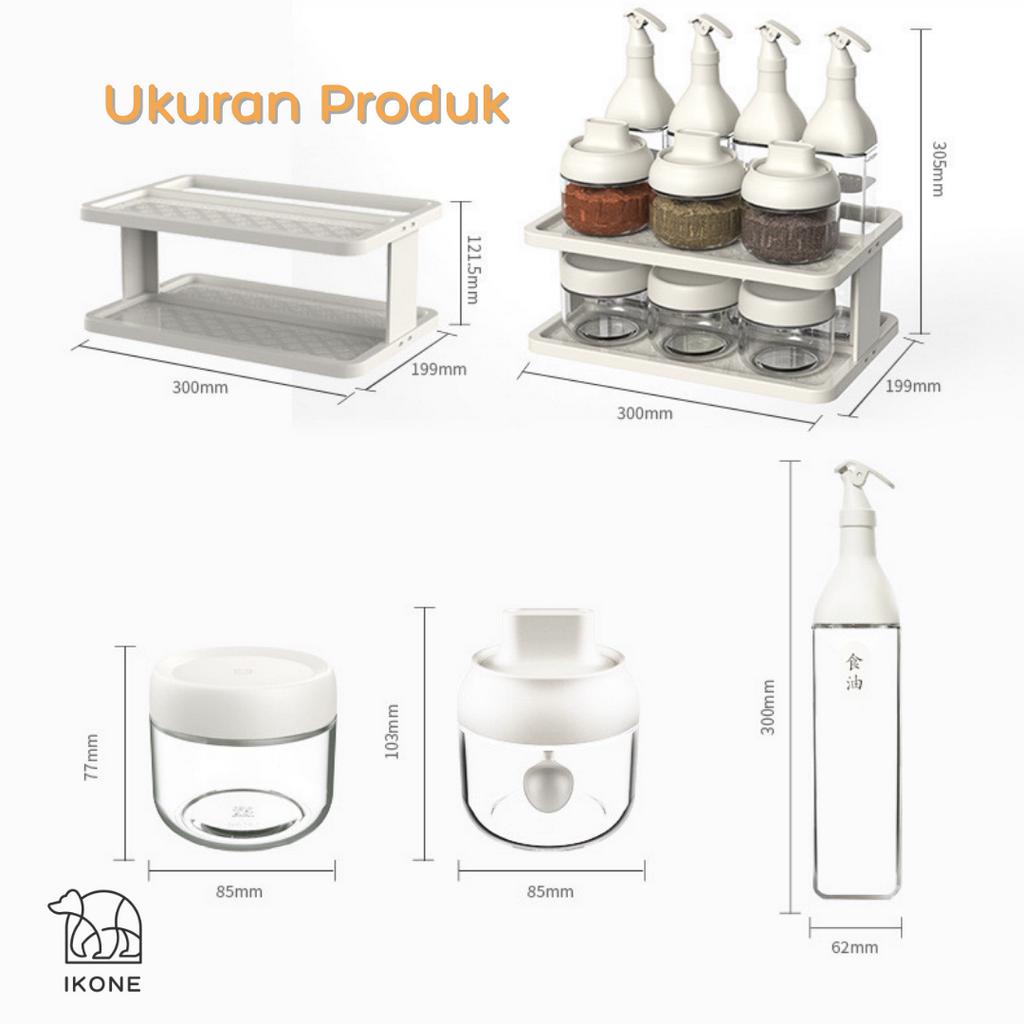 【IKONE】NITO Rak Bumbu Set Dapur Tempat Penyimpanan Bumbu Paket Komplit Wadah Bumbu Toples Kaca Seasoning Box Kotak Jar Bumbu