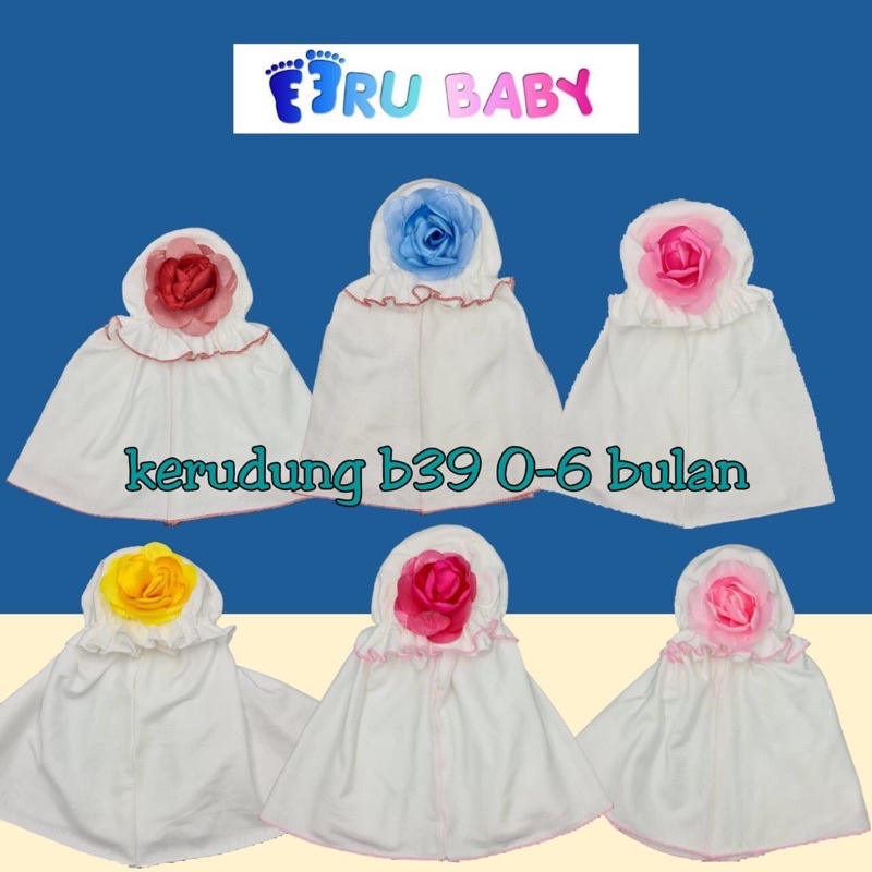 Kerudung baby warna putih 0-6 bulan eeru baby