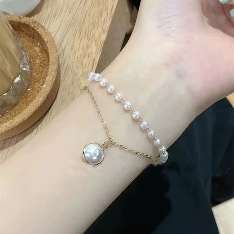 Gelang Rantai Mutiara Double Layer Gaya Korea Untuk Wanita