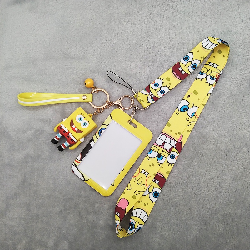 Lanyard Leher Motif Kartun SpongeBob Kechain SquarePants Untuk Smartphone / Kamera / Gantungan Kunci