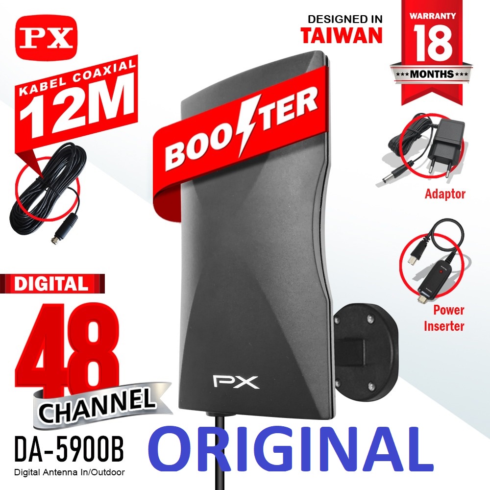 PX DA-5900 Antena TV Digital dan Analog Super BOOSTER bonus Kabel 12M ANTENA Indoor Outdoor STB bisa