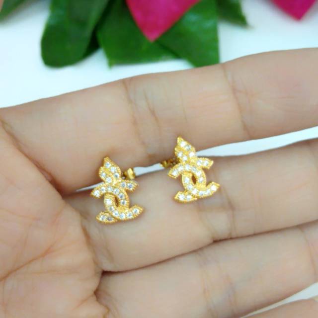 Subang lapis emas. Subang cha.nel. anting xuping