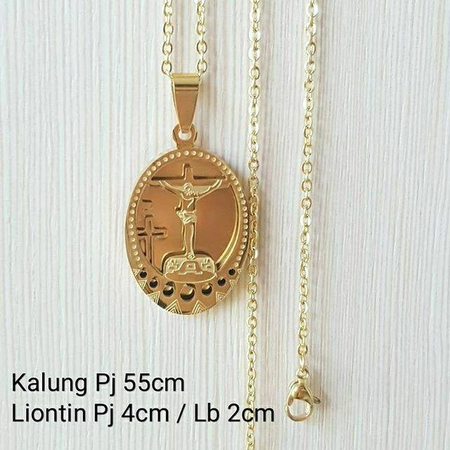 Kalung fashion rohani pria wanita titanium gold antikarat