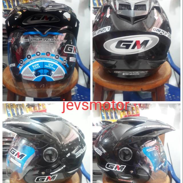 Helm GM NEW IMPREZZA SOLID BLACK (DOUBLE VISOR) FREE MASKER