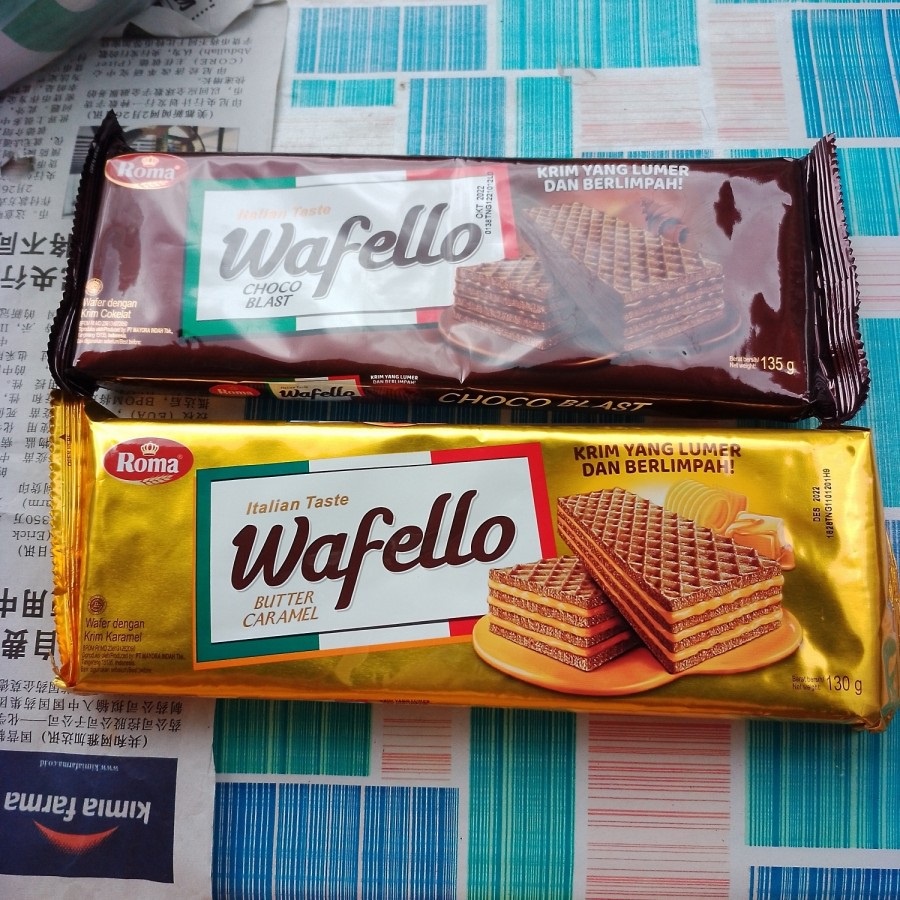 

ROMA WAFELLO Wafer dengan krim Karamel / Cokelat - 114 gram