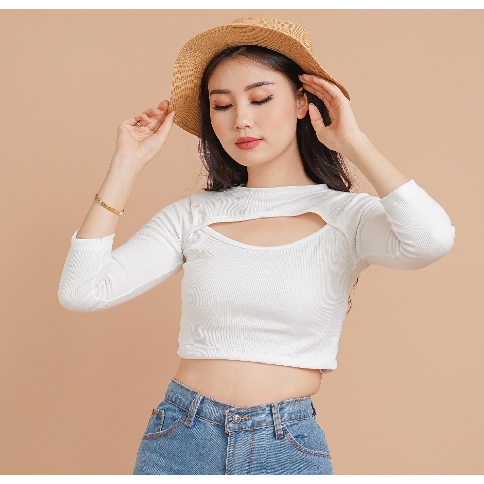 MODAVIE - KARA Longsleeve Baju Atasan Crop Top Lengan Panjang Crop Tee Korea