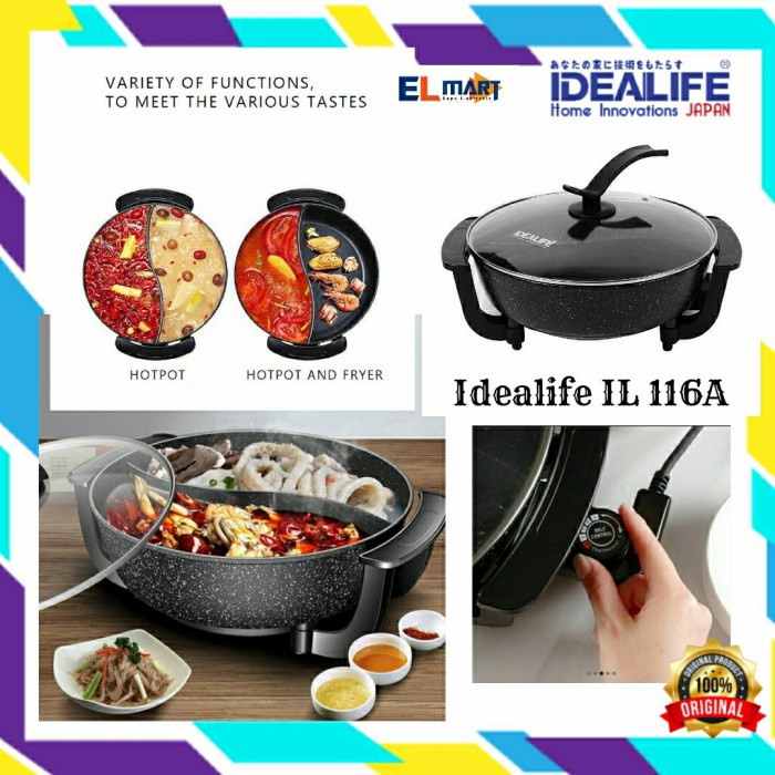 Panci Shabu Grill 2 Sekat Listrik Idealife Shabu Pot Electric IL 116A