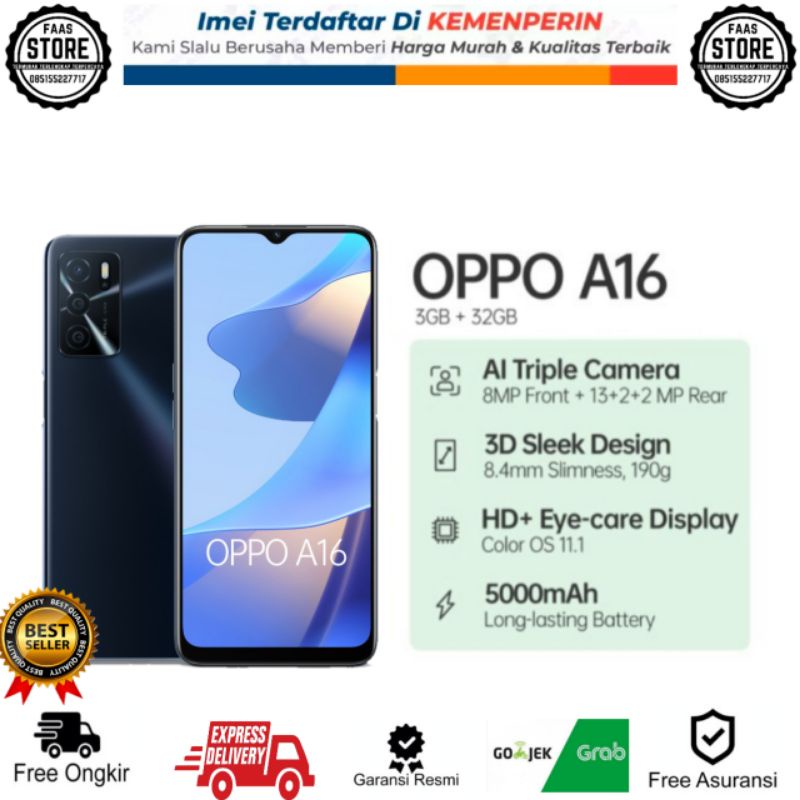 OPPO A16 3GB/32GB [13MP Triple Camera, HD+ Eye-care Display, 5000mAh]-1