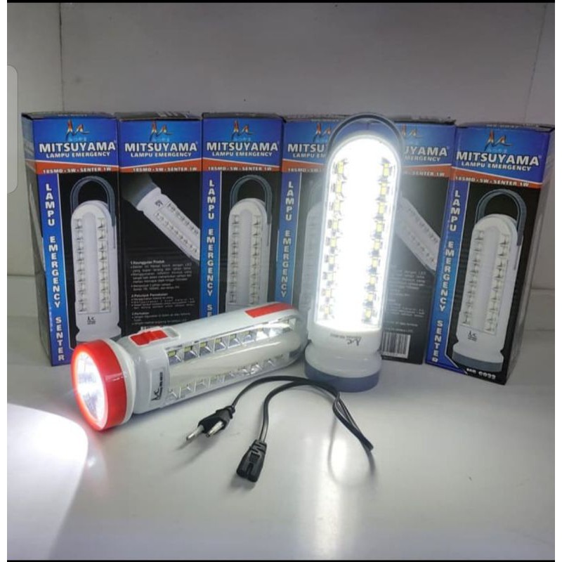 Lampu Emergency Mitsuyama 18 LED + 5 Watt + senter 1 Watt Rechargeable Original