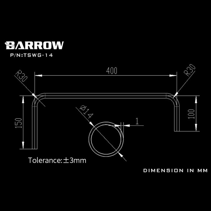 BARROW TSWG-14 14mm 90 Double Bend Cooper Chrome Metal Rigid Tube