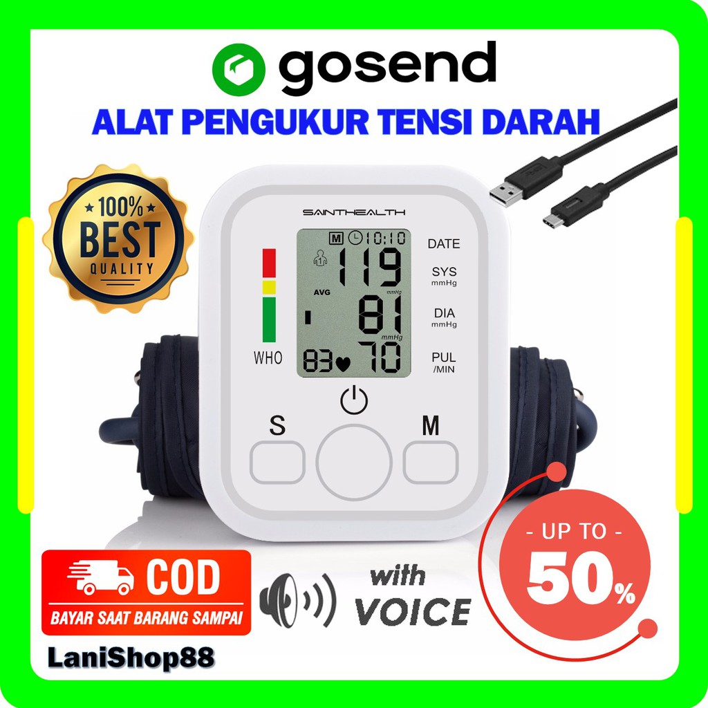 Alat Cek Pengukur Tekanan Tensimeter Tensi Darah Meter Digital Tangan Lengan Listrik Elektrik Suara