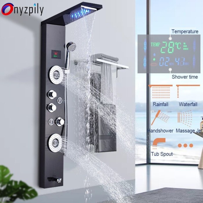 Onyzpily Shower Mandi Bathroom Panel LED Temperature Screen Wall Mount