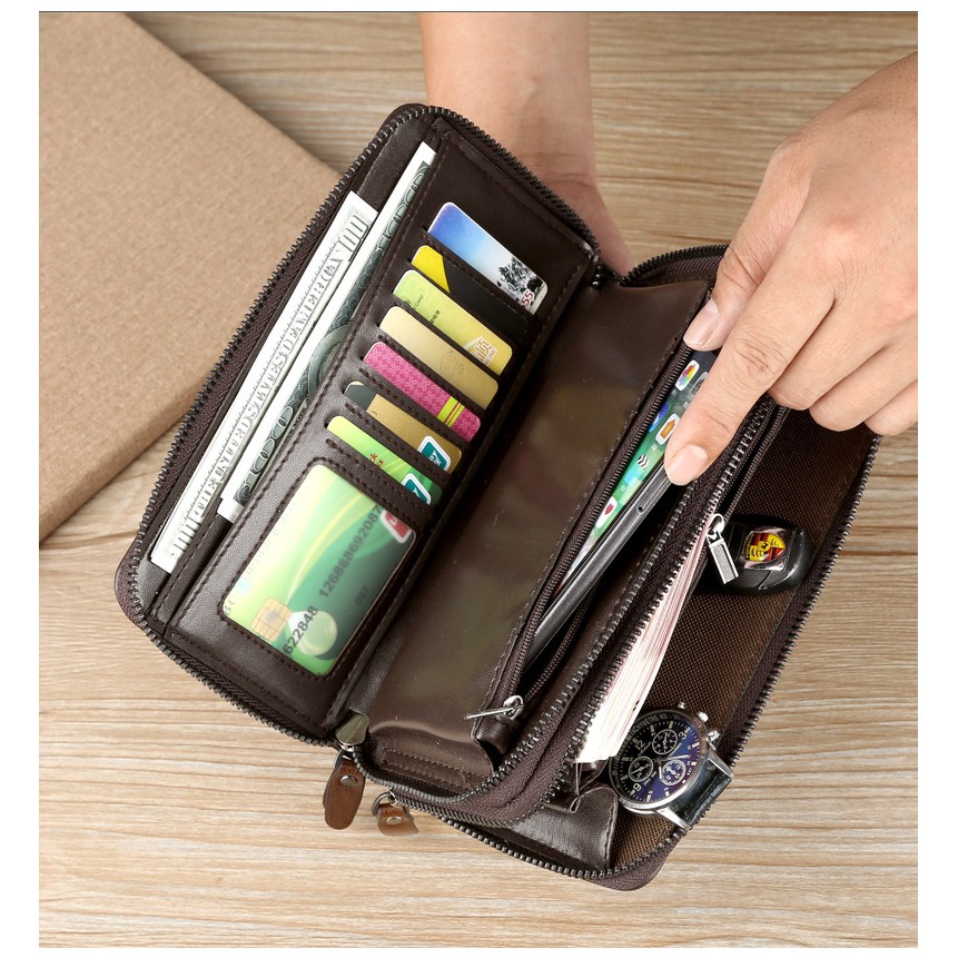 [ORIGINAL] Badenroo Dompet Tangan Kulit Double Resleting Pria Long Wallet RFID Protection Card Skimming Import