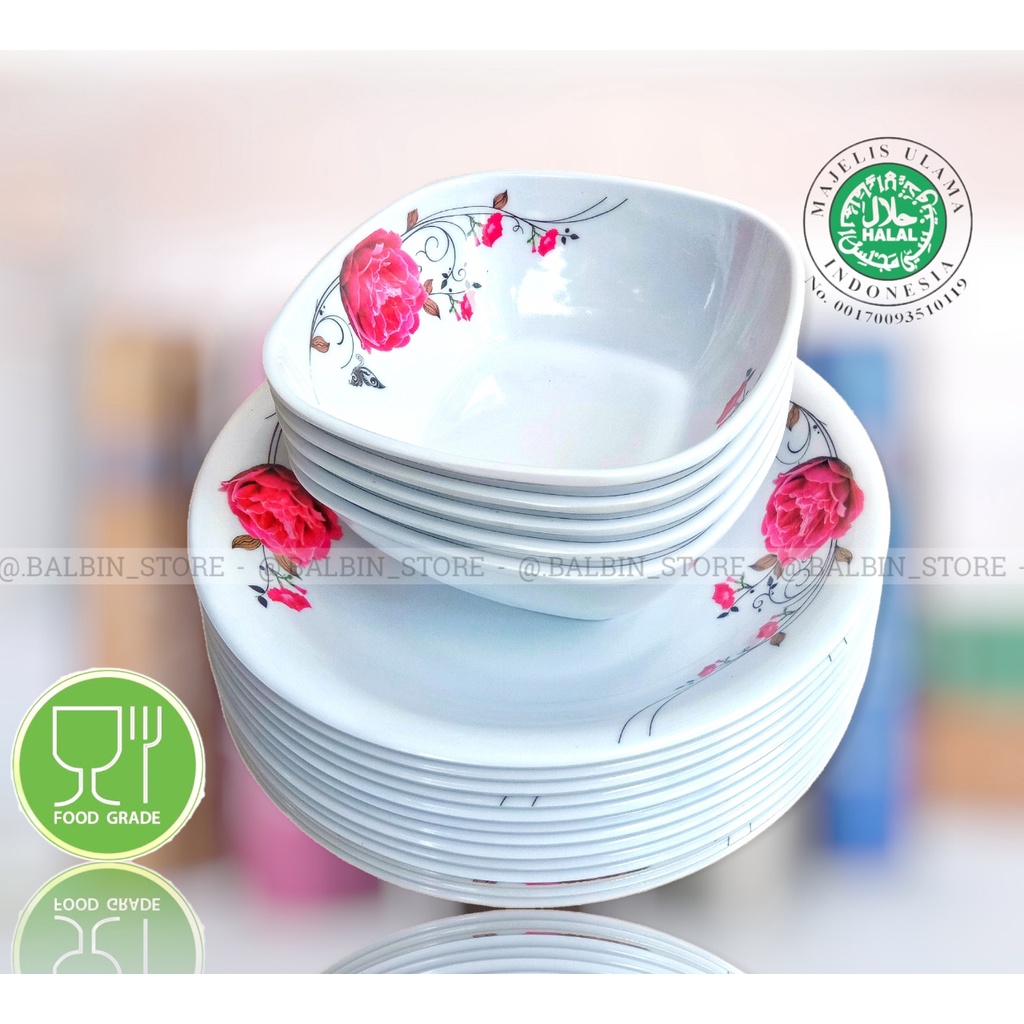 BALBIN STORE | SATU PAKET ISI 1.PIRING MELAMIN 9. DAN 1. MANGKUK MELAMIN 6.INC / PIRING SET MANGKUK MELAMINE MOTIF BUNGA / PIRING MELAMIN ASLI TEBAL