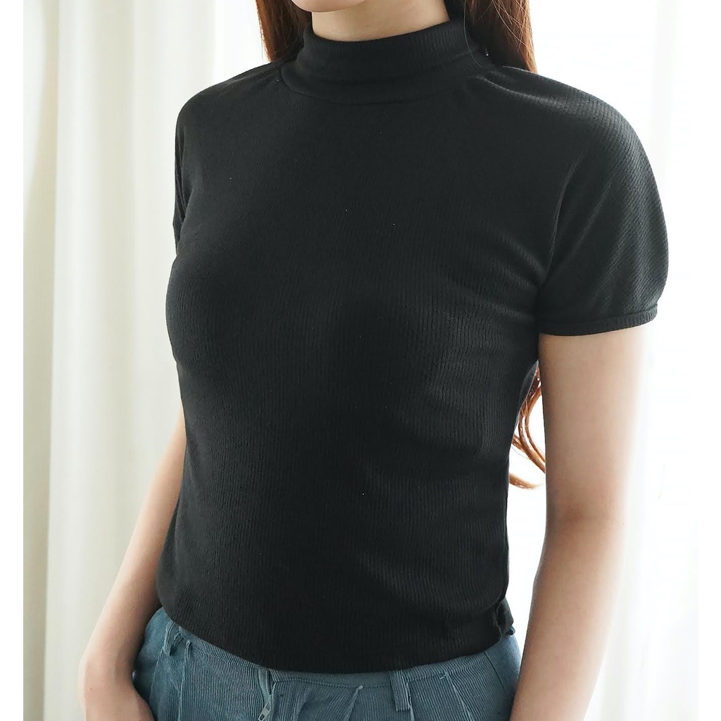 Korean Turtleneck Top Kaos High Neck Wanita Baju Atasan Rajut 040