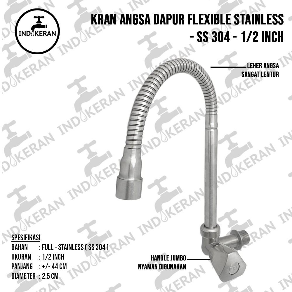 INDOKERAN - Kran Angsa Dapur Flexible Stainless SS 304 - 1/2 Inch