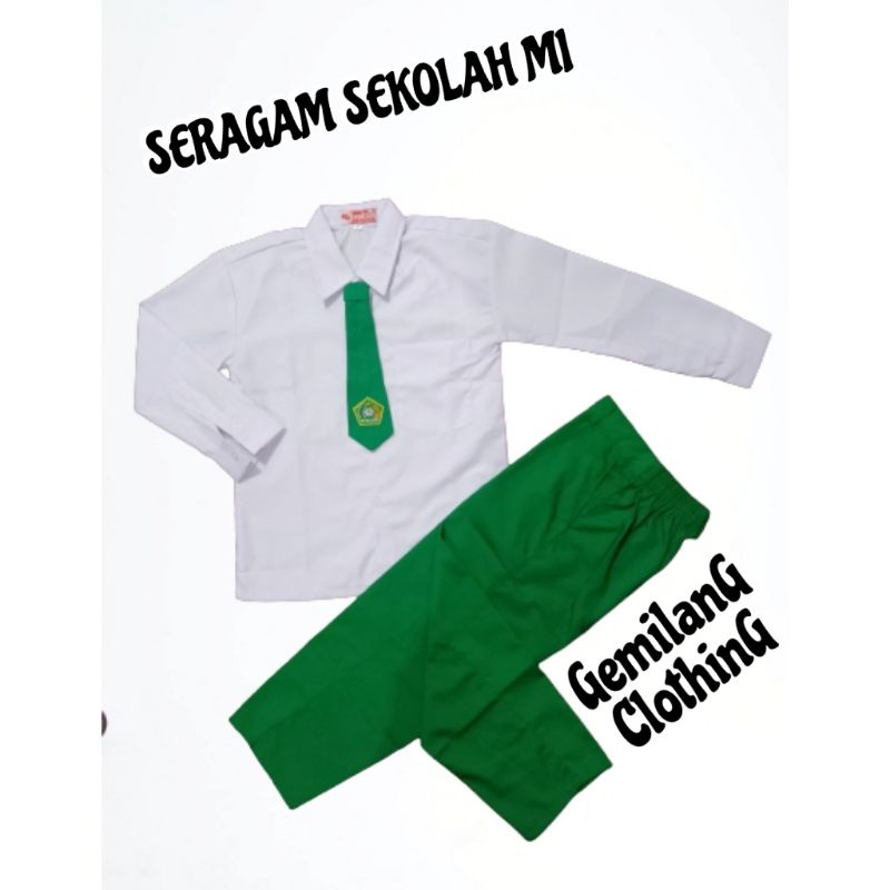 SERAGAM SEKOLAH MI // SET SERAGAM PUTIH-HIJAU MI // USIA 7 SAMPAI 14 TAHUN // GEMILANG CLOTHING