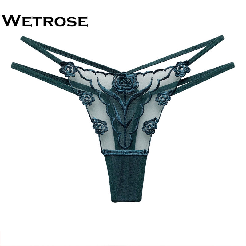 【Wetrose】New Seksi Bordir Mesh Renda Transparan Perspektif Elegan Wanita Hot Panty Thong