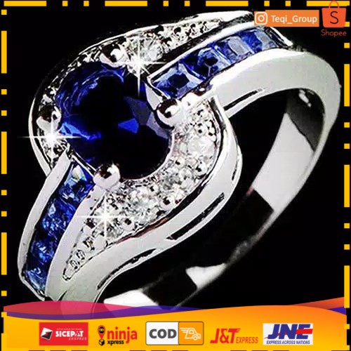 CINCIN WANITA BATU PERMATA BIRU MEWAG RINF SILVER