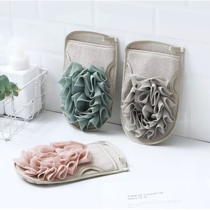 GLOVE BATH BRUSH - High Quality Body Cleaning loofah Sponge Glove with Flower Bath Ball for Body Cleaning