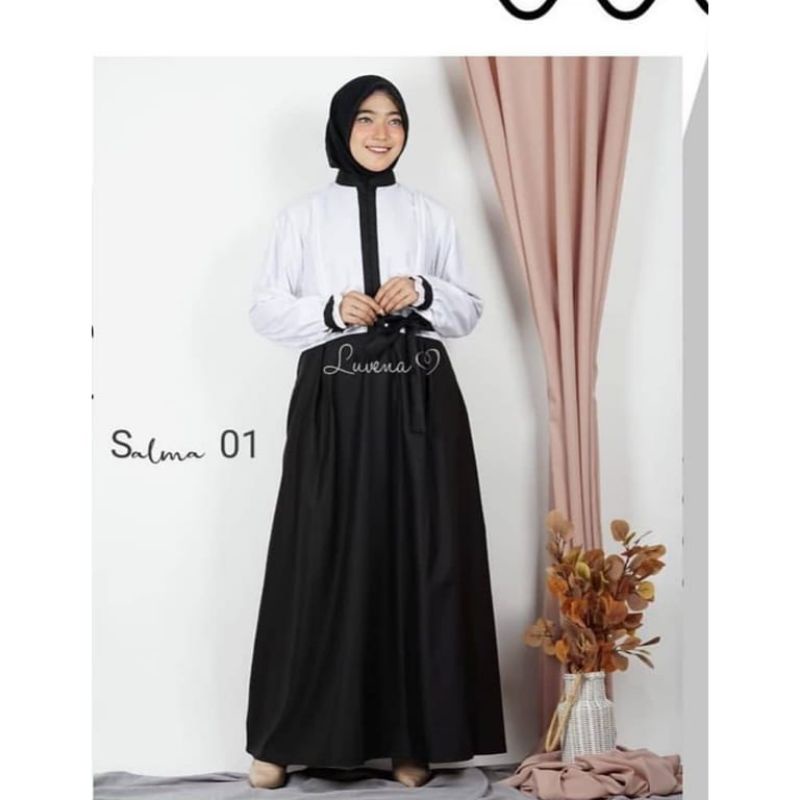 Gamis hitam putih seragam kerja pns/guru/pemdah/gamis wanita terbaru