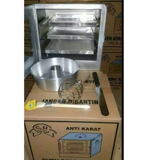 Paket oven kompor/tangkring bima 3 susun loyang tulban paket kue bolu,kuas kocokan adonan
