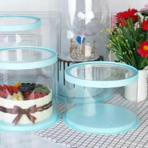 

♡ Cake Box Bulat Dus Kue Kotak Kue Transparant Mika PET 26x26 cm ✬