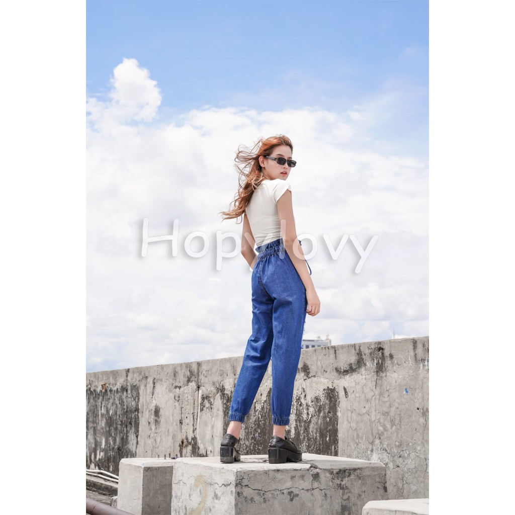 HOPYLOVY Celana Panjang Jogger Jeans Wanita HW Jeans Ripped Milena