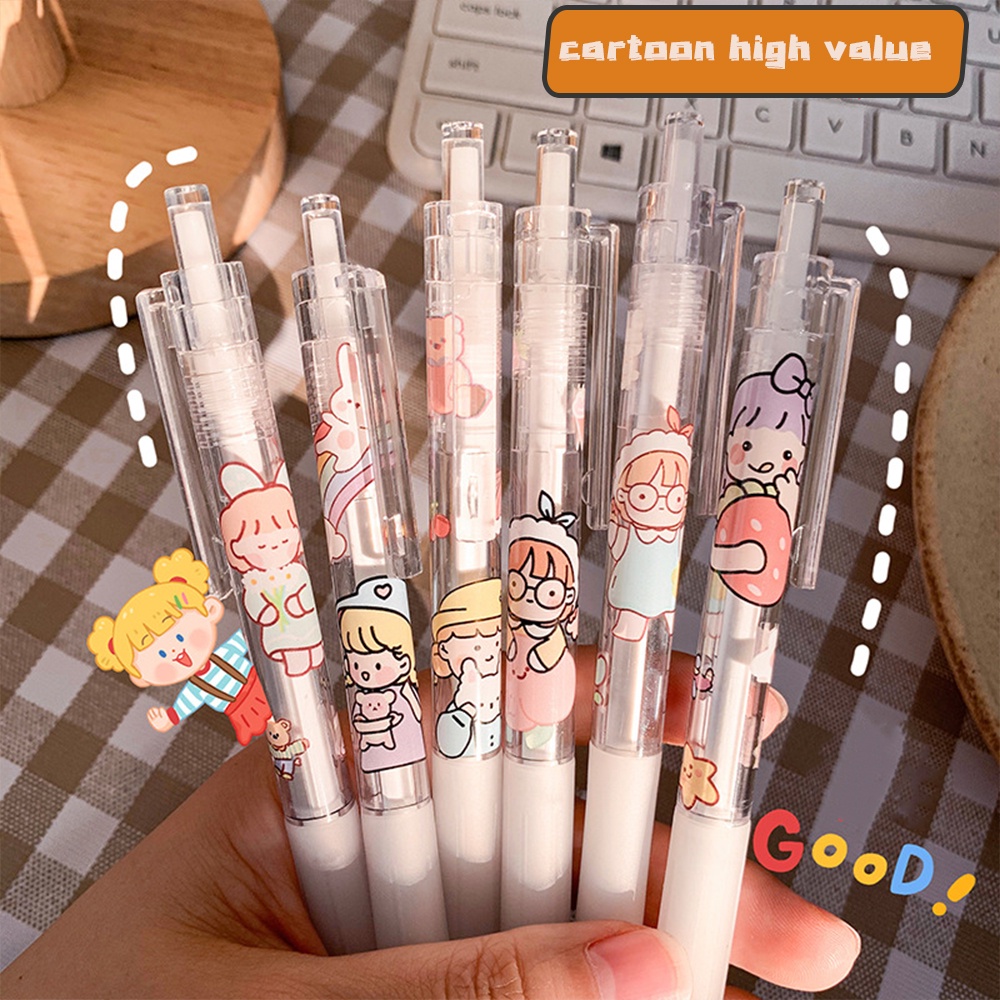 Refill Pulpen Transparan 0.5mm Motif Kartun Perempuan Untuk Stationery Kantor