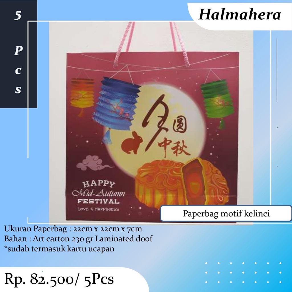 

Paperbag Kue Bulan 22x22x7cm Goodie Bag Tas Paper Bag Happy Mid Autumn Motif Kelinci PPG01