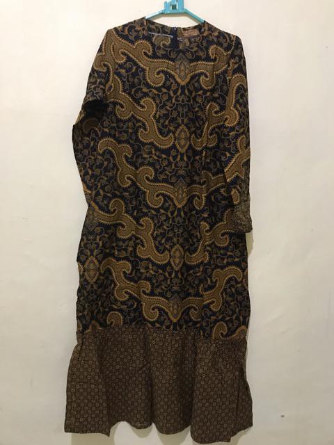 Gamis Etnik Motif Batik Sogan Jawi Model Rempel Bahan Katun Halus Murah Ukuran Allsize Fit Xl