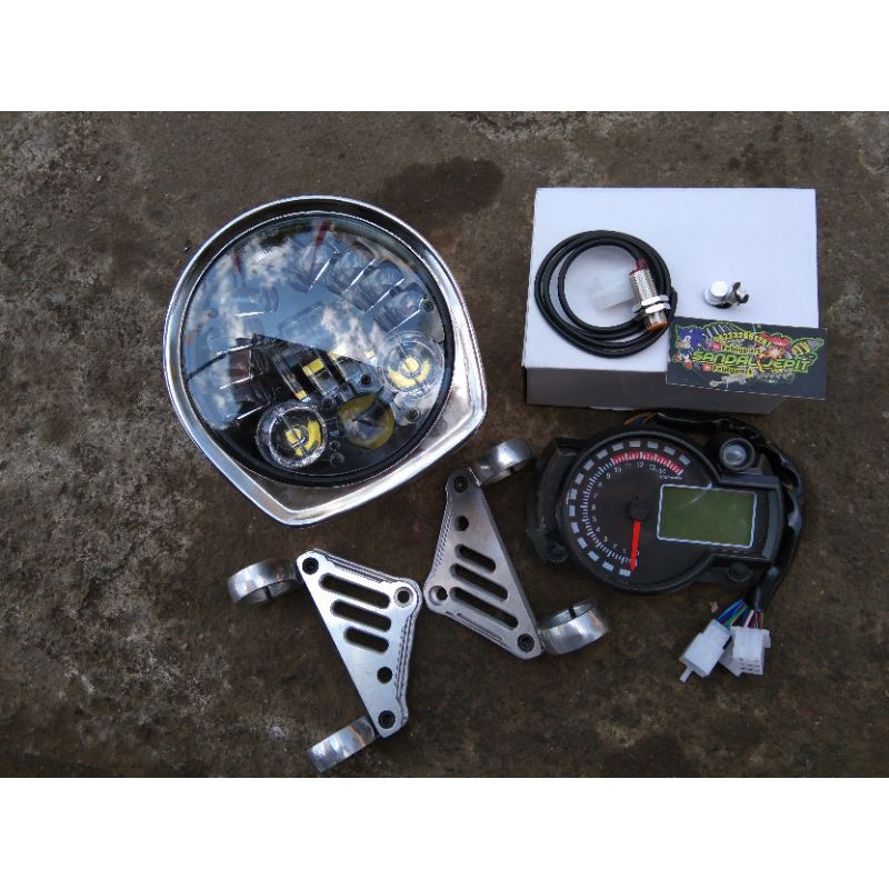 DAYAMAKER 5,7 INCH 16 LED SET BATOK VANVAN SPEEDOMETER KOSO RX2N KUPINGAN LAMPU CNC AS 31 33 CB GL M