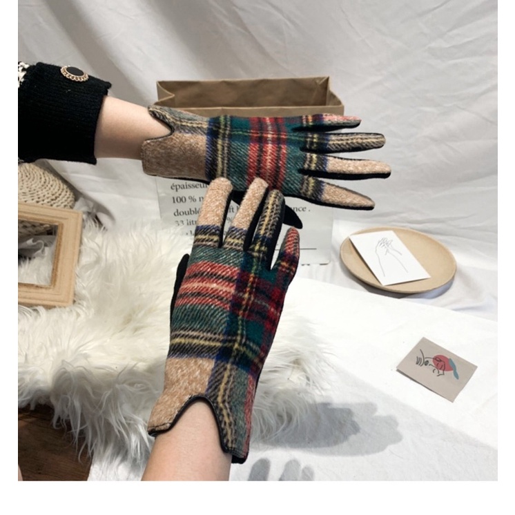 Sarung tangan Wanita Hangat Touch Screen Plaid Pattern Women Gloves