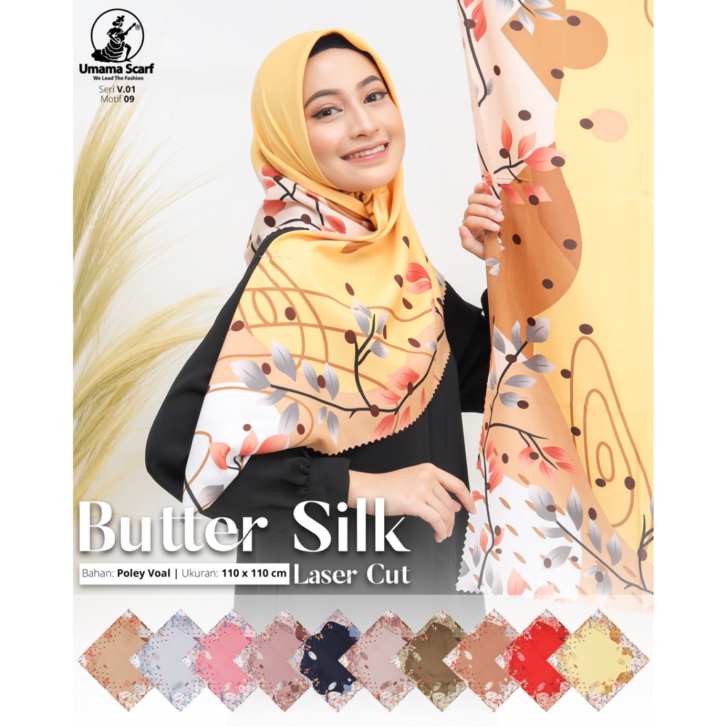 Segiempat Motif Hijab SILK OLIVIA MOTIF UMAMA 110x110 Butter Silk Velvet Motif-Design 9 Butter