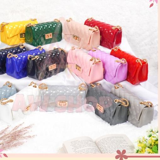 Ω TAS SELEMPANG WANITA JELLY GLOSSY RANTAI GOLD SIZE 18 CM | GLOSSY RANTAI GOLD ☺