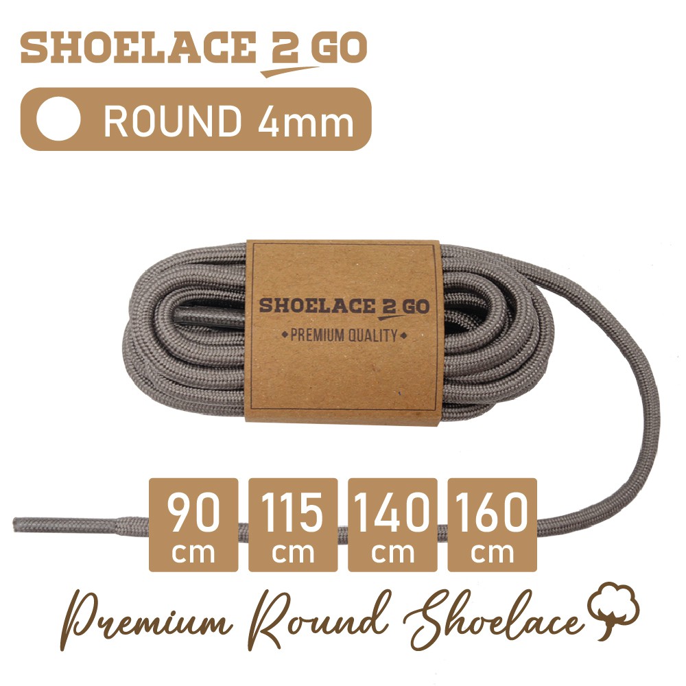 SHOELACE 2 GO PREMIUM TALI SEPATU BULAT ROUND - SR4 - E1 - GREY - 4MM