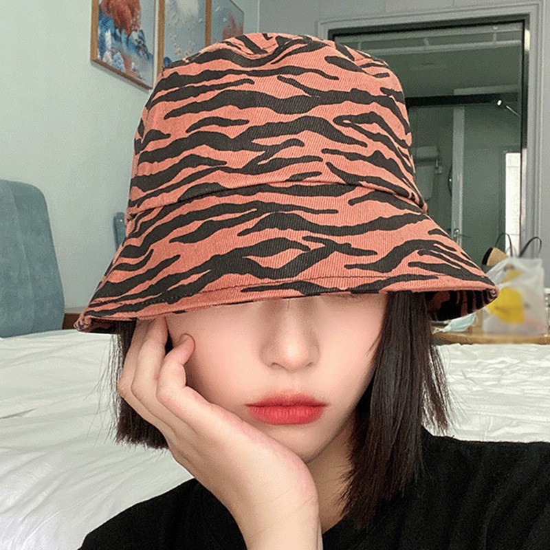 Topi Bucket Motif Zebra Gaya Jepang Retro Untuk Wanita