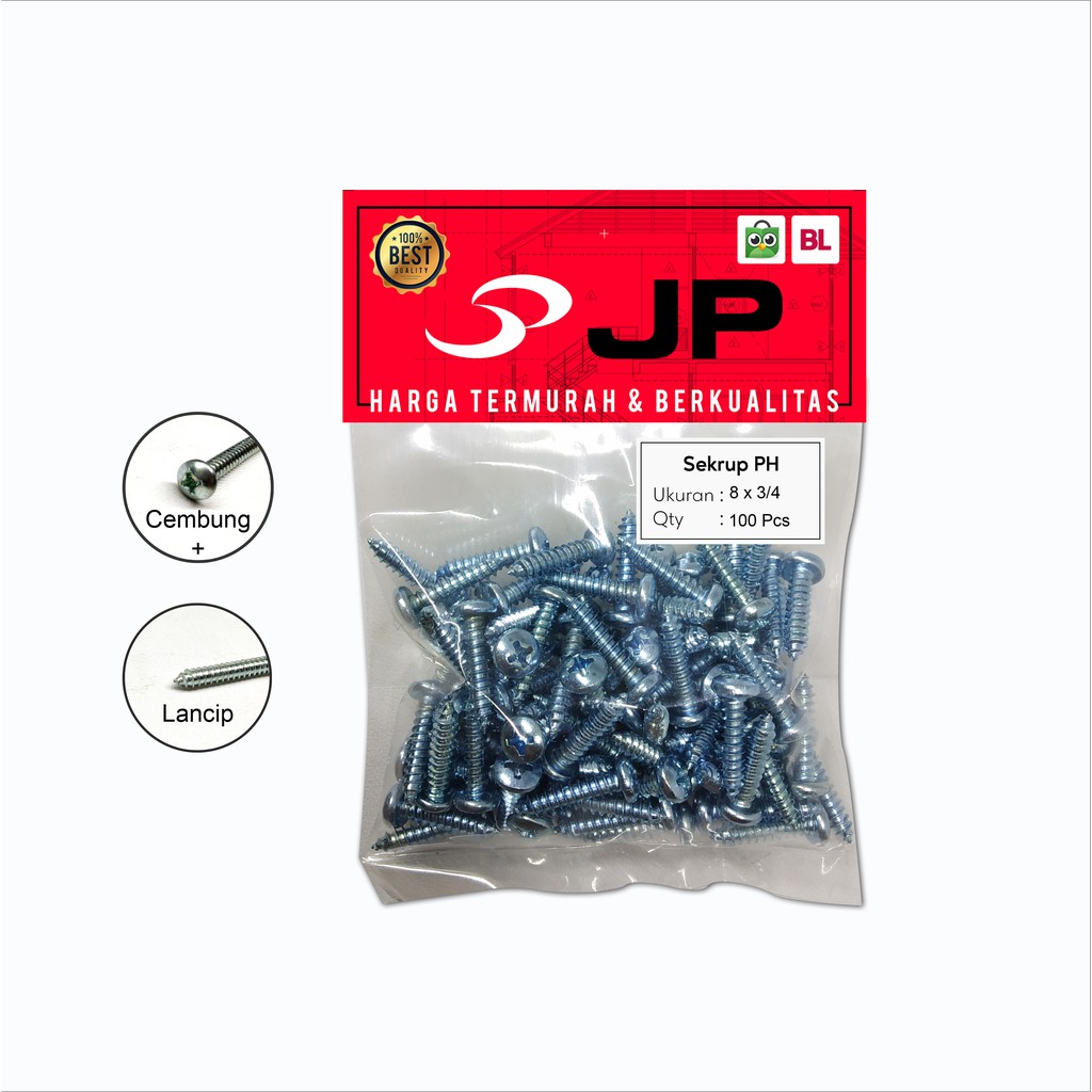 SEKRUP PH 8 x 3/4 - SKRUP PH 8x3/4 BAUT TAPPING ISI 100 PCS