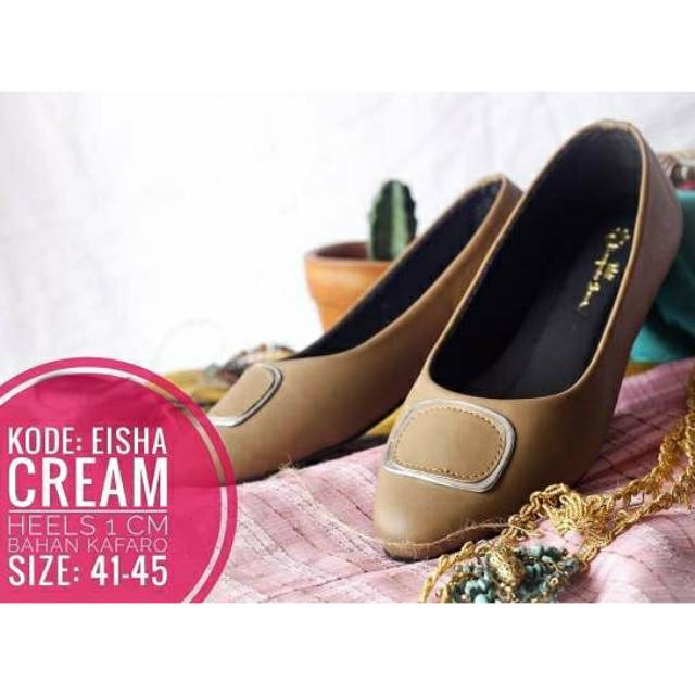 Eisha Cream Shoes | Sepatu Wanita Big Size Jumbo Flat Heels Ukuran Besar 41 - 45