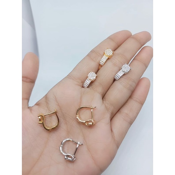 ANTING WANITA PERAK 925 ASLI LAPIS EMAS ANTING JEPIT MATA PUTIH -PERHIASAN  FASHION WANITA SILVER 925 ASLI