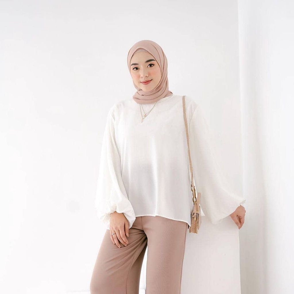 Jual Arnia Blouse Wanita Tangan Balon Lengan Panjang Polos Puffy Hands