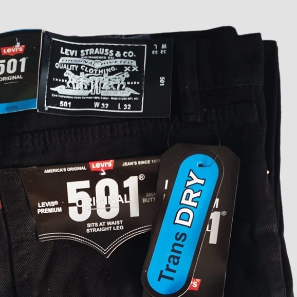 celana panjang pria levis 501 hitam pekat/reguler/standar Made In Japan Pria Hitam