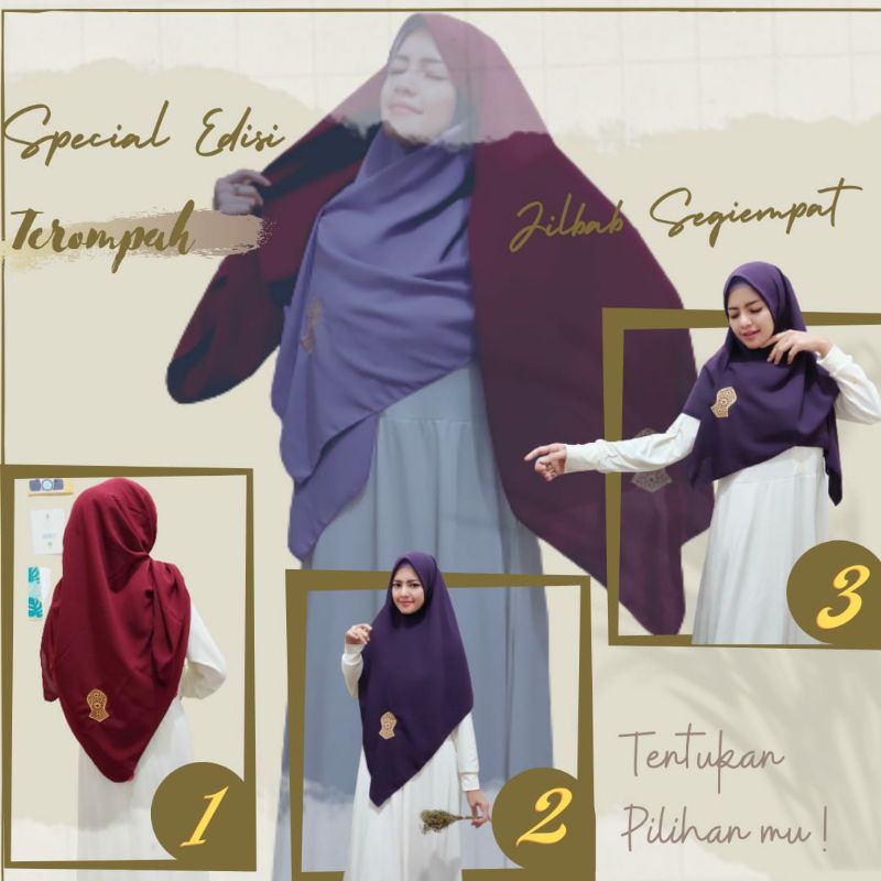 Jilbab Segiempat Wolfis Bordir Terompah Ukuran 150x150 &amp; 130x130