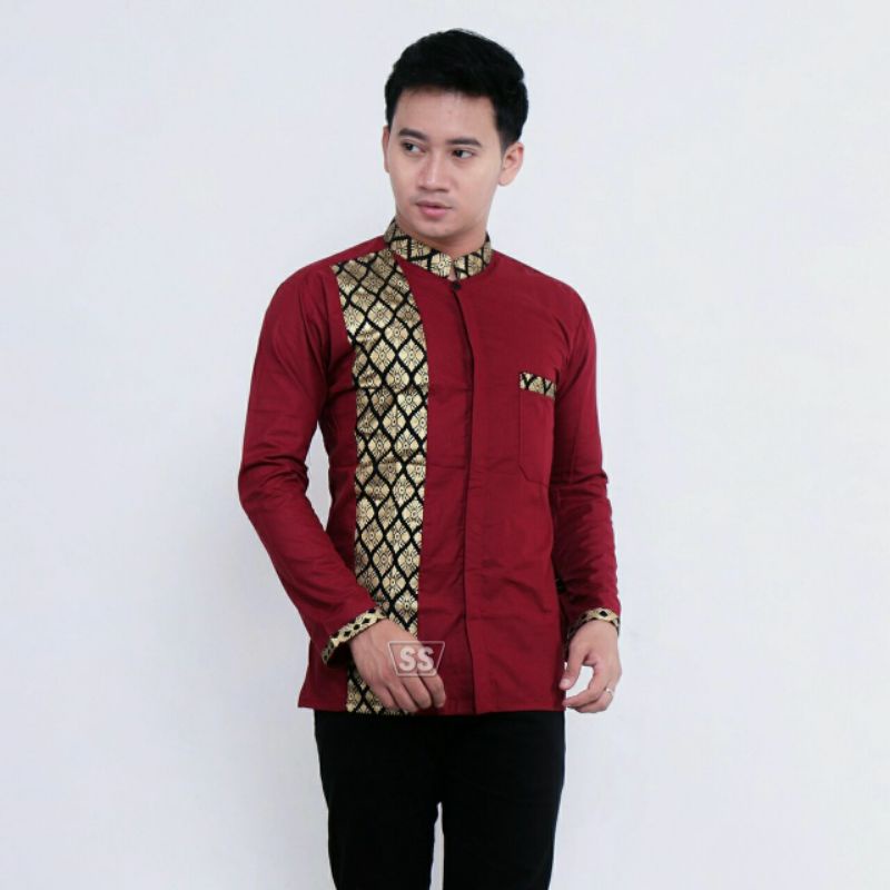 BAJU KOKO MUSLIM LENGAN PANJANG KOKO DEWASA BAJU KOKO KOMBINASI BATIK PAKAIAN PRIA BATIK PEKALONGAN