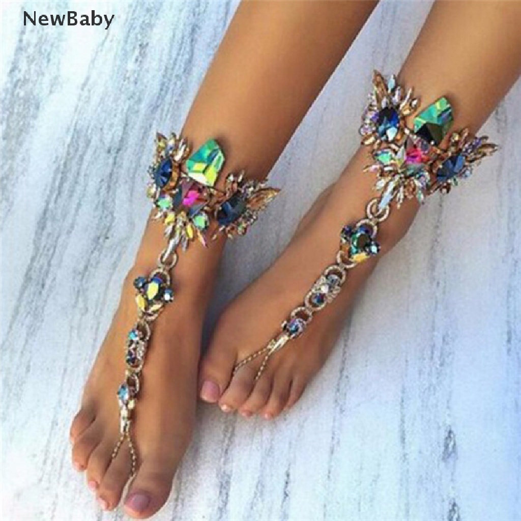 Newbaby Gelang Kaki Rantai Aksen Kristal Untuk Wanita