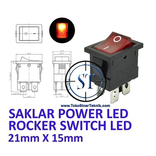 Rocker Switch Kotak Saklar Power 4 Pin Plus Lampu 4 Kaki 4 P On Off Pencet Ukuran 15 x21mm 6A 250VAC BA-13B