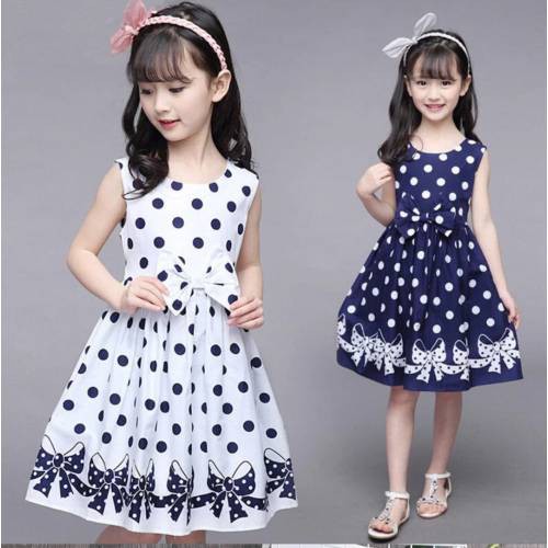 Baju Dress Anak Perempuan 7-9 Tahun - Baju Pesta Anak Kids Polka Ribon