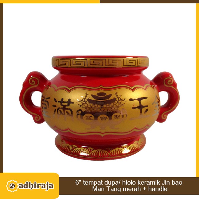 6" tempat dupa/ hiolo keramik Jin bao Man Tang merah + handle