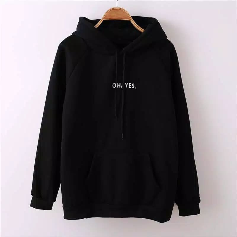 (BISA COD) SWEATER HOODIE WANITA OH YES FIT L | FASHION WANITA | KOREAN STYLE M-L-XL-Oh yes Hitam