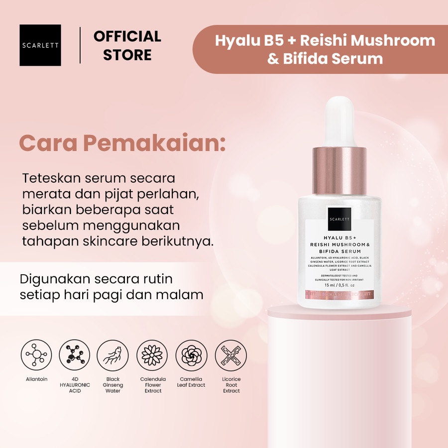 Scarlett Whitening Age Delay Hyalu B5 + Reishi Mushroom &amp; Bifida Serum - 15Ml